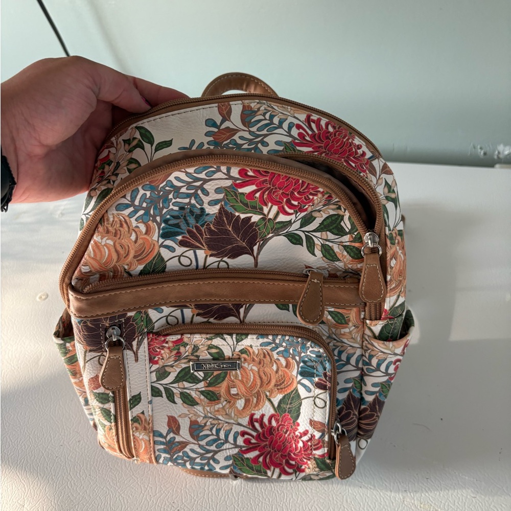 Lapis Floral Women's Backpack - Brown and Multicolor